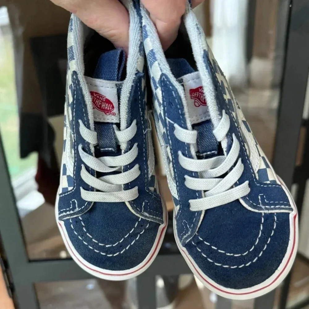 Vans toddler sneakers high top suede lace up zipper checkered board navy boys - Picture 3 of 10